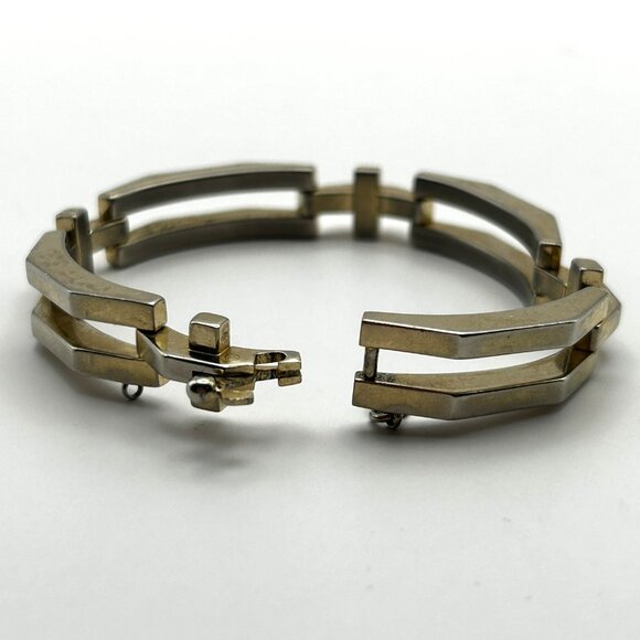 Vintage Geometric Link Bracelet Gold Tone Modernist Retro 7.5in - Picture 9 of 14